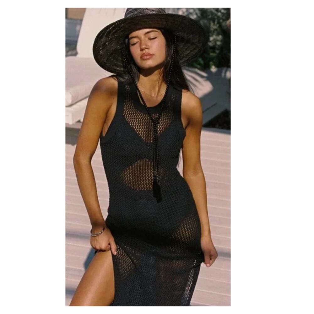 NWT Beach Riot Holly Rose Sheer Open Knit Cover-Up Dress Size Medium